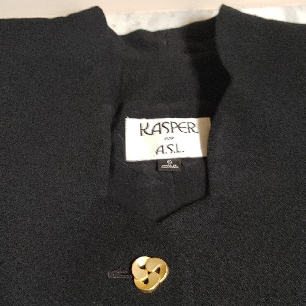 VTG Kasper Black Tailored Wool Crepe Suit - Picture 12 of 14